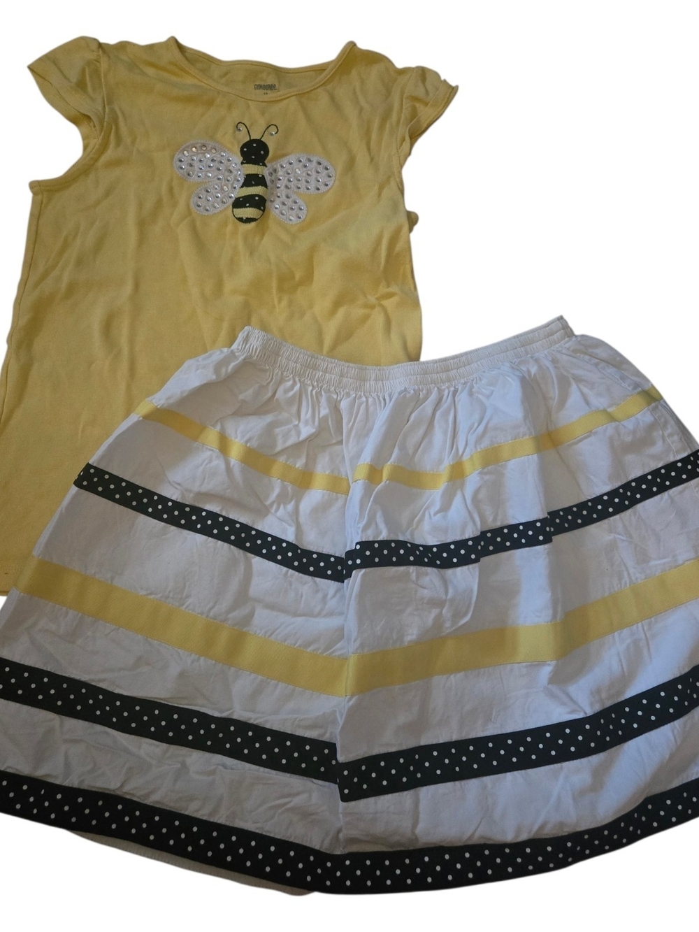 Gymboree Yellow Bee Top and White Striped Skirt Set